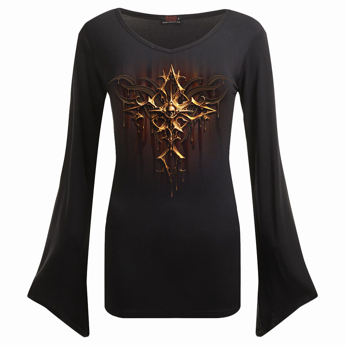 DRIPPING GOLD - V Neck Goth Sleeve Top Black