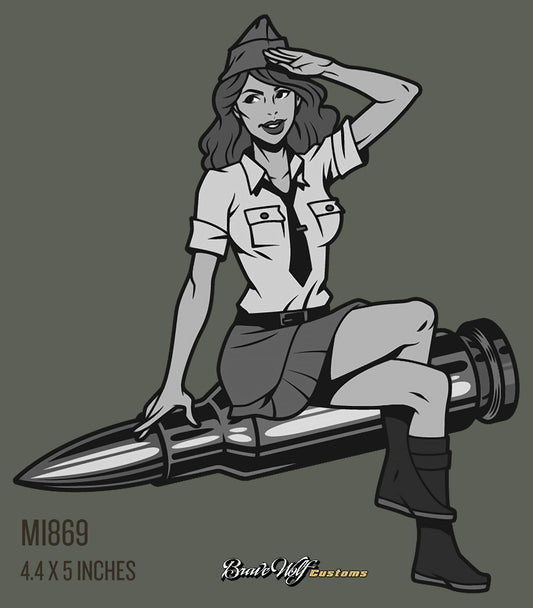 Military Pin-up 869-B&W Anywhere Decal