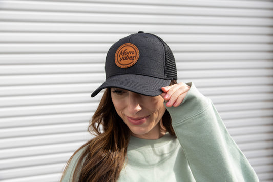 Quilted MomVibes Circle Patch - Curved Bill Trucker Snapback