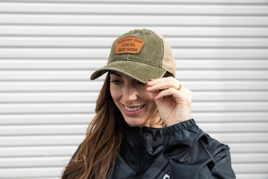 Support Your Local Boy Mom Ponytail Hat (Military Green/Khaki)