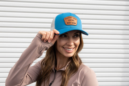 Support Your Local Boy Mom Hat (Ocean Blue/Cream)