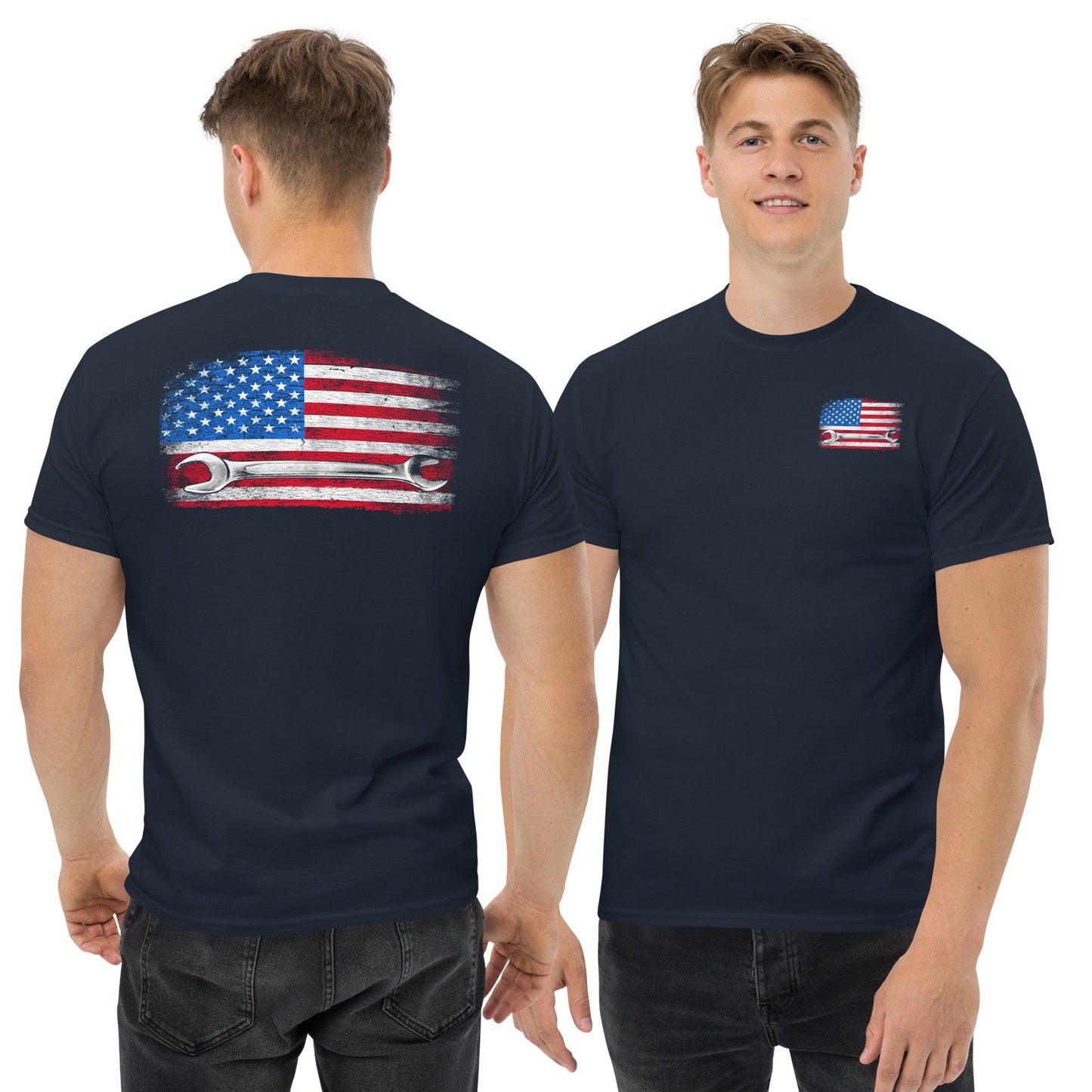 Mechanic T-Shirt American Flag Wrench Design