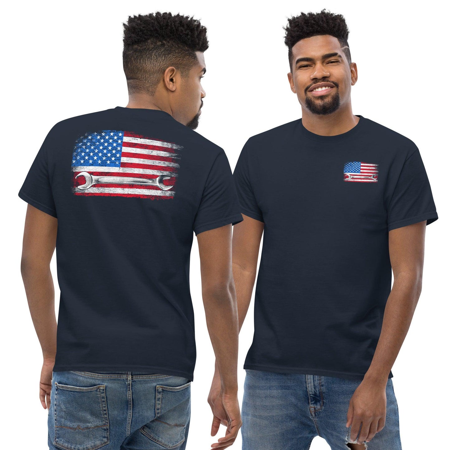 Mechanic T-Shirt American Flag Wrench Design