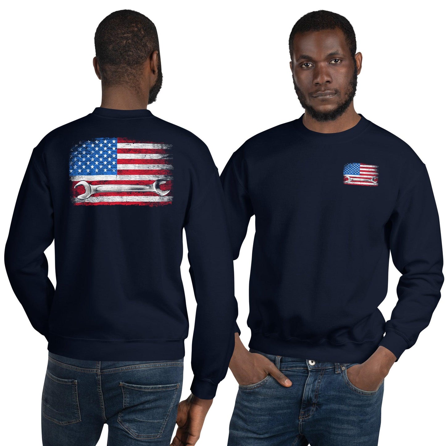 Mechanic Crew Neck Sweatshirt With American Flag Design