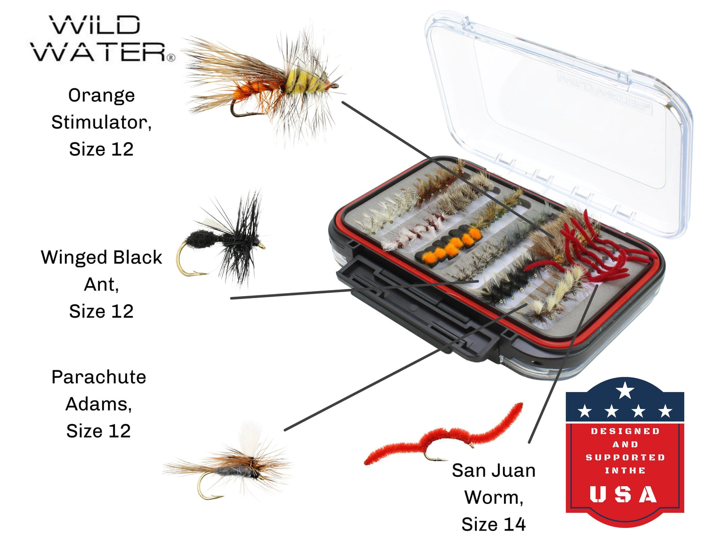 Mega Fly Assortment, 120 All-Time Most Popular Flies | 2 Sided Fly Box | Wild Water Fly Fishing