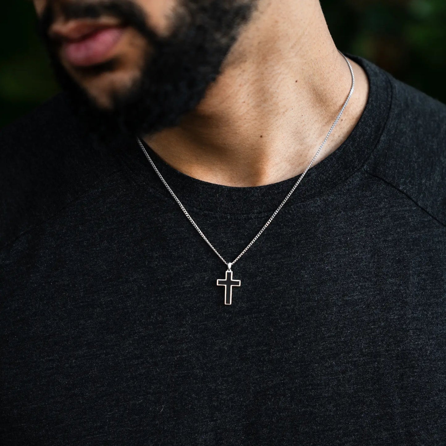 Stone Cross Pendant - Black Onyx