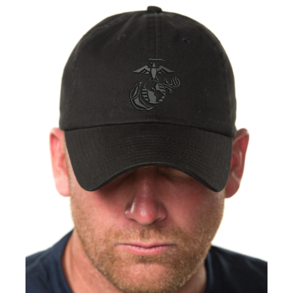 Blackout Eagle Globe & Anchor Unstructured USMC Hat- Black Hat w/ Black