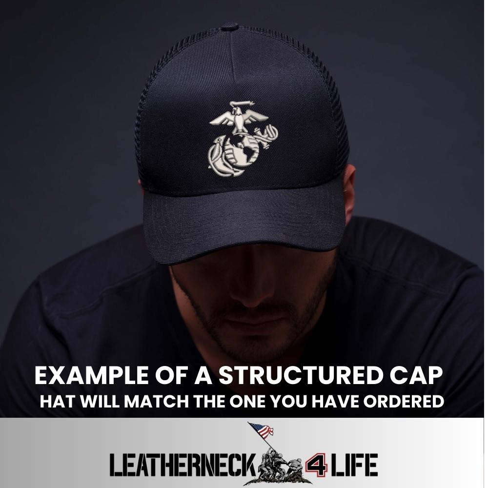 3D Eagle Globe & Anchor Structured USMC Hat - BLACK Logo