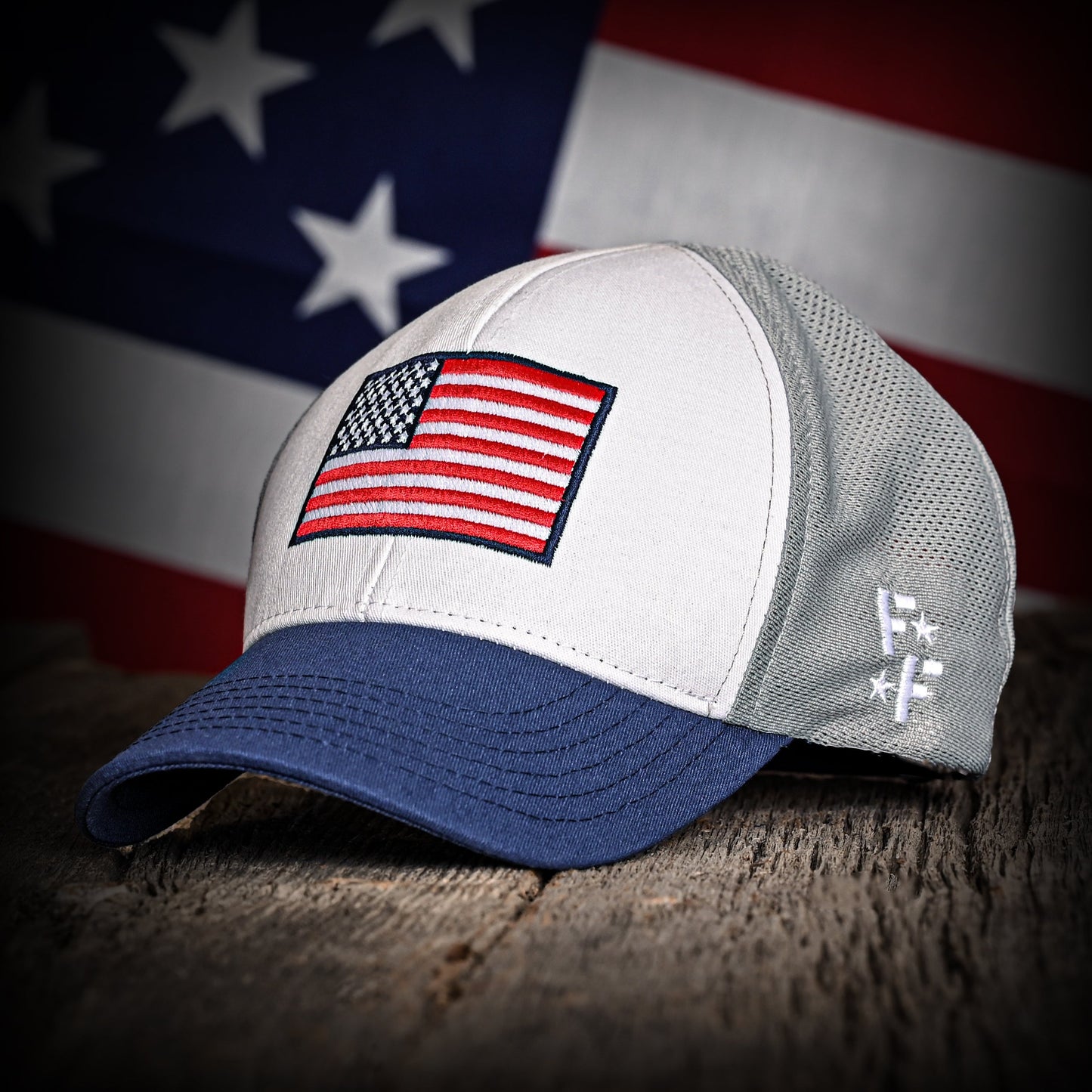 Navy White & Gray American Flag Ball Cap