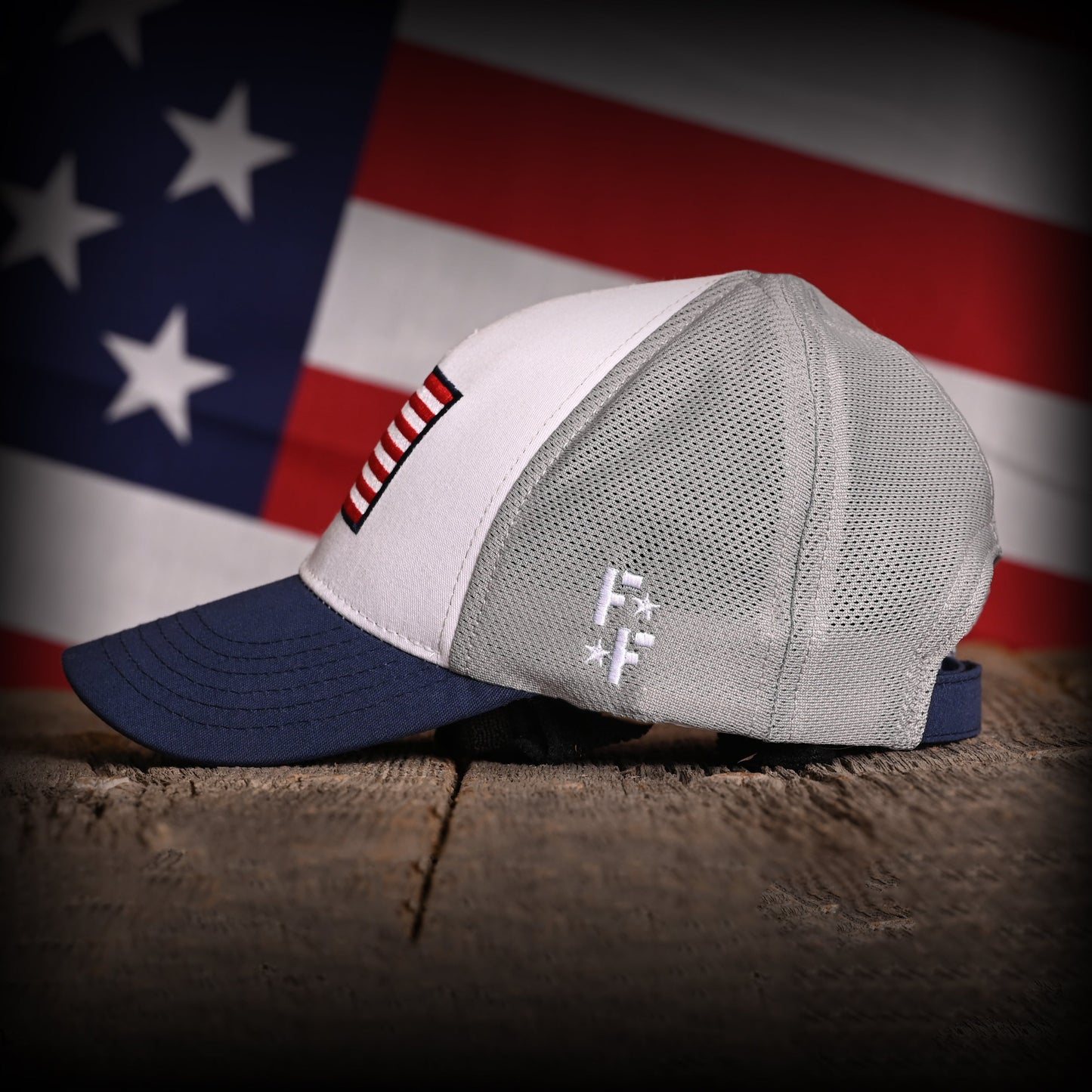 Navy White & Gray American Flag Ball Cap