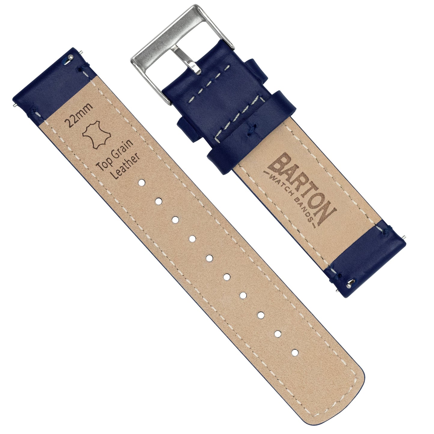 Navy Blue Leather Navy Blue Stitching Watch Band