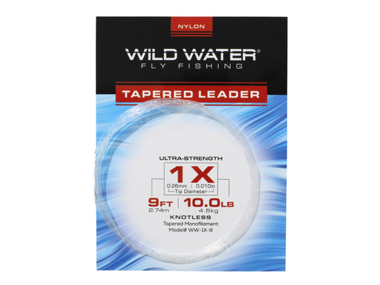 1X Tapered Nylon Monofilament Leader, 9' | 6 Pack | Wild Water Fly Fishing