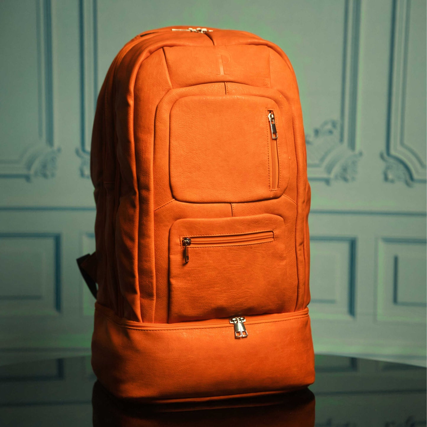 Orange Leather Luxury Carry-On Backpack (Patented Signature Design)