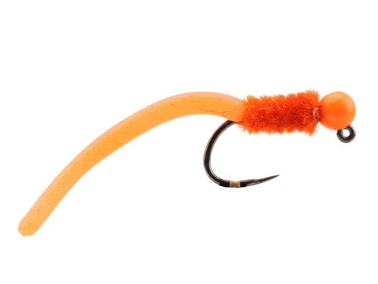 Tungsten Bead Head Squirmy Worm, Size 12 | Orange | Qty. 6 | Wild Water Fly Fishing