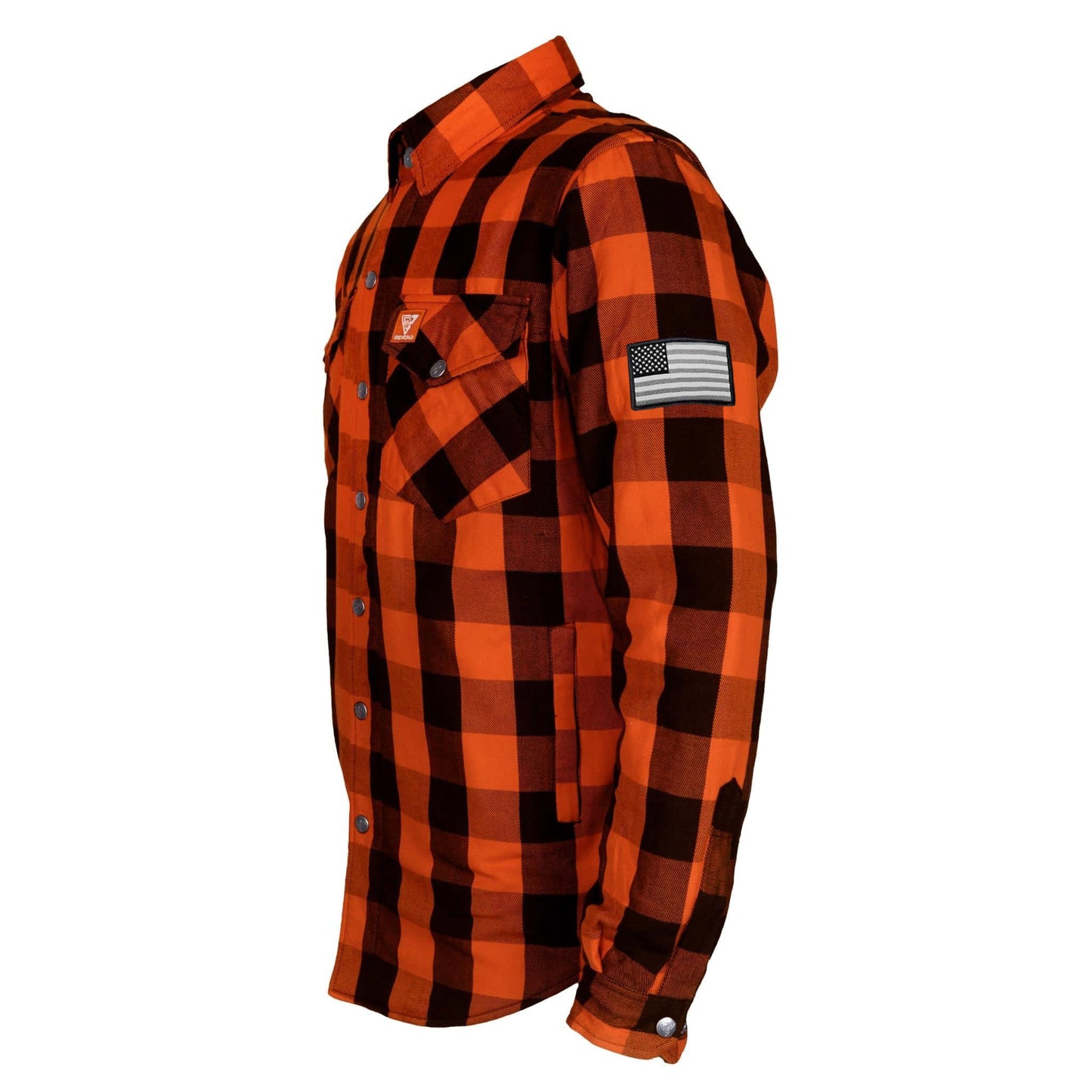 Protective Flannel Shirt - Orange and Black Checkered with Pads