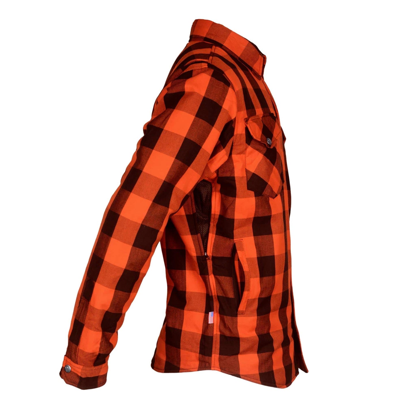 Protective Flannel Shirt - Orange and Black Checkered with Pads