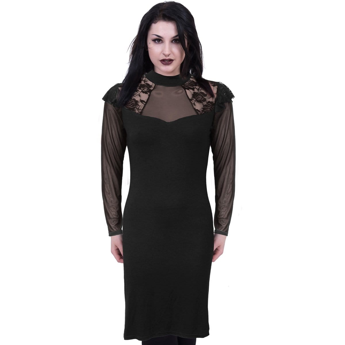 GOTHIC ELEGANCE - Lace Shoulder Corset Dress