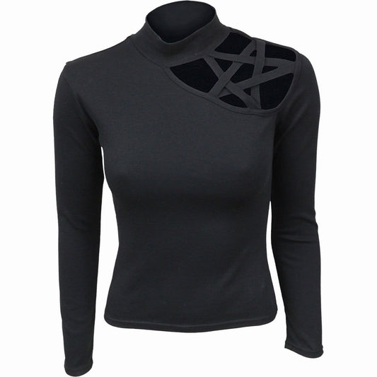 GOTHIC ELEGANCE - Pentagram Shoulder Longsleeve Top