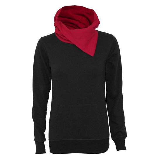 URBAN FASHION - Shawl Neck Red Hood Kangaroo Top Black