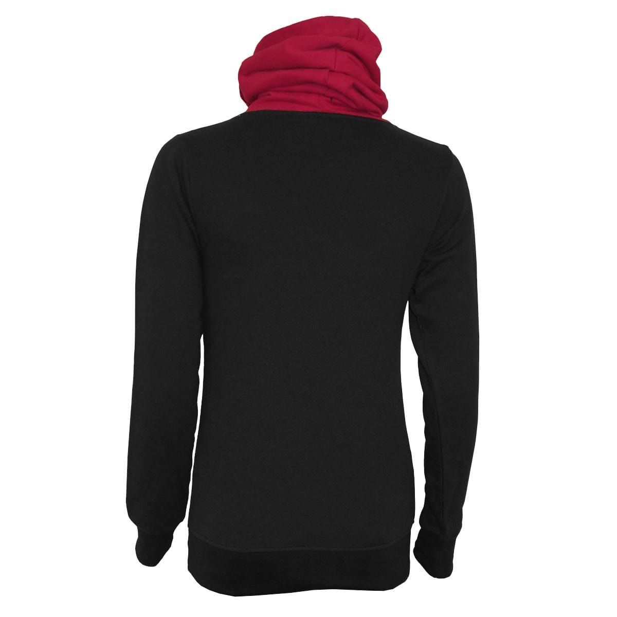 URBAN FASHION - Shawl Neck Red Hood Kangaroo Top Black