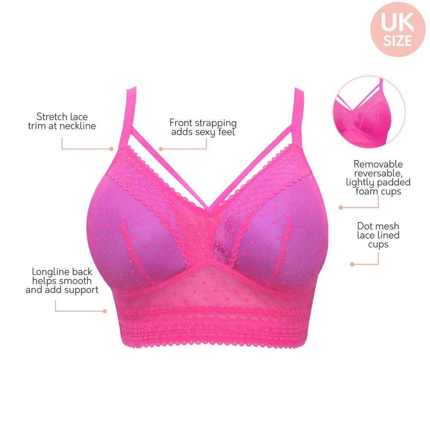 Mia Dot Wire-Free Bralette - Bright pink