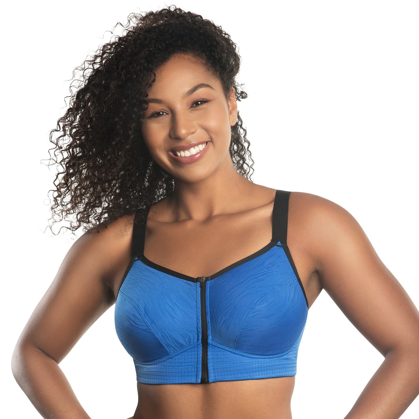 Wave Wire-free Zip Front Sports Bra - Nautical Blue