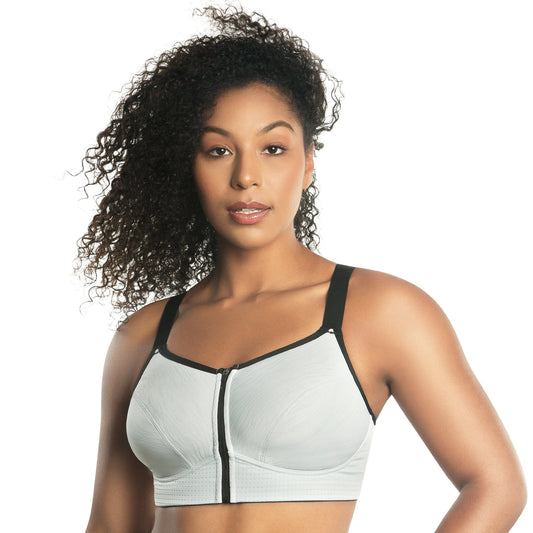 Wave Wire-free Zip Front Sports Bra - Silver