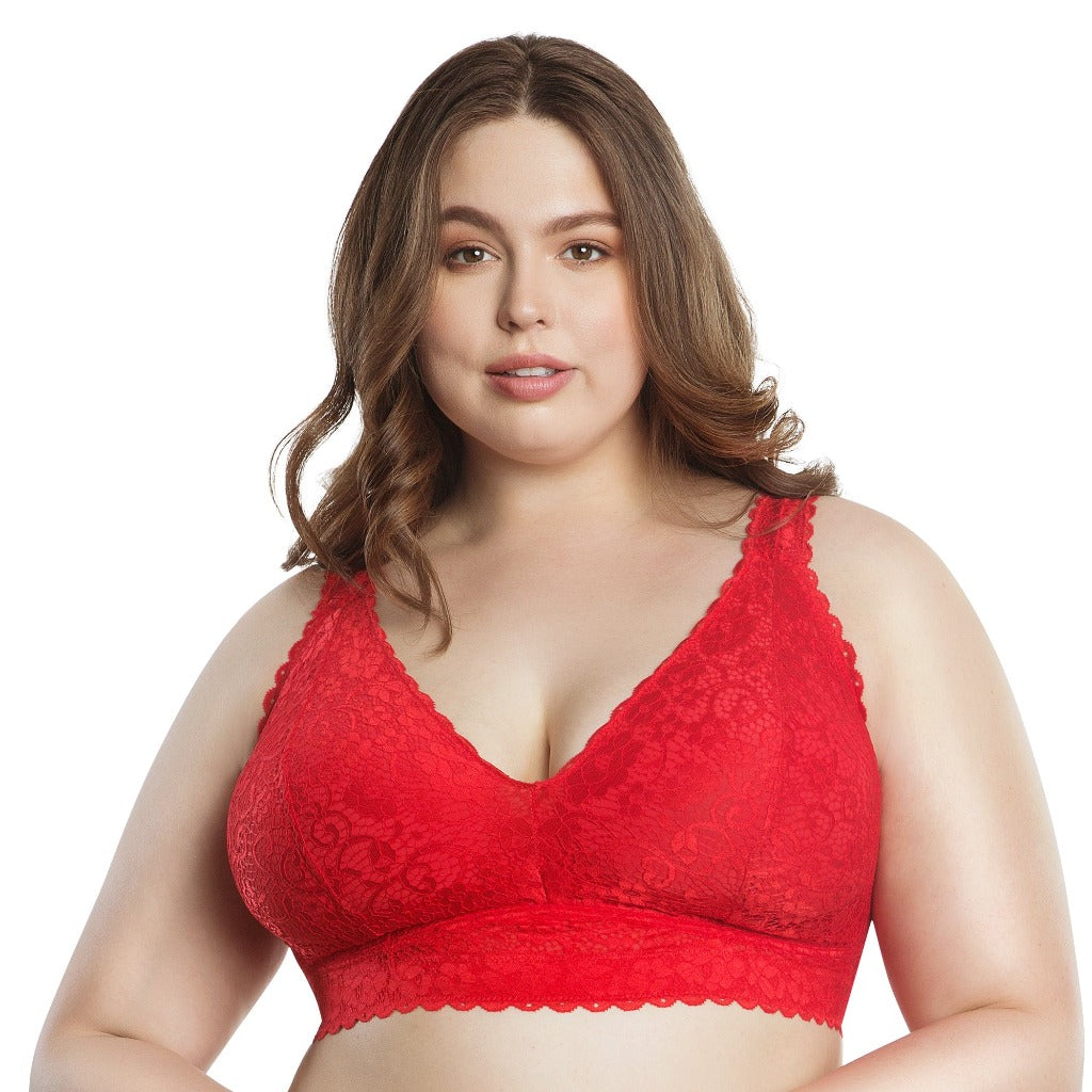 Adriana Wire-Free Lace Bralette - Racing red