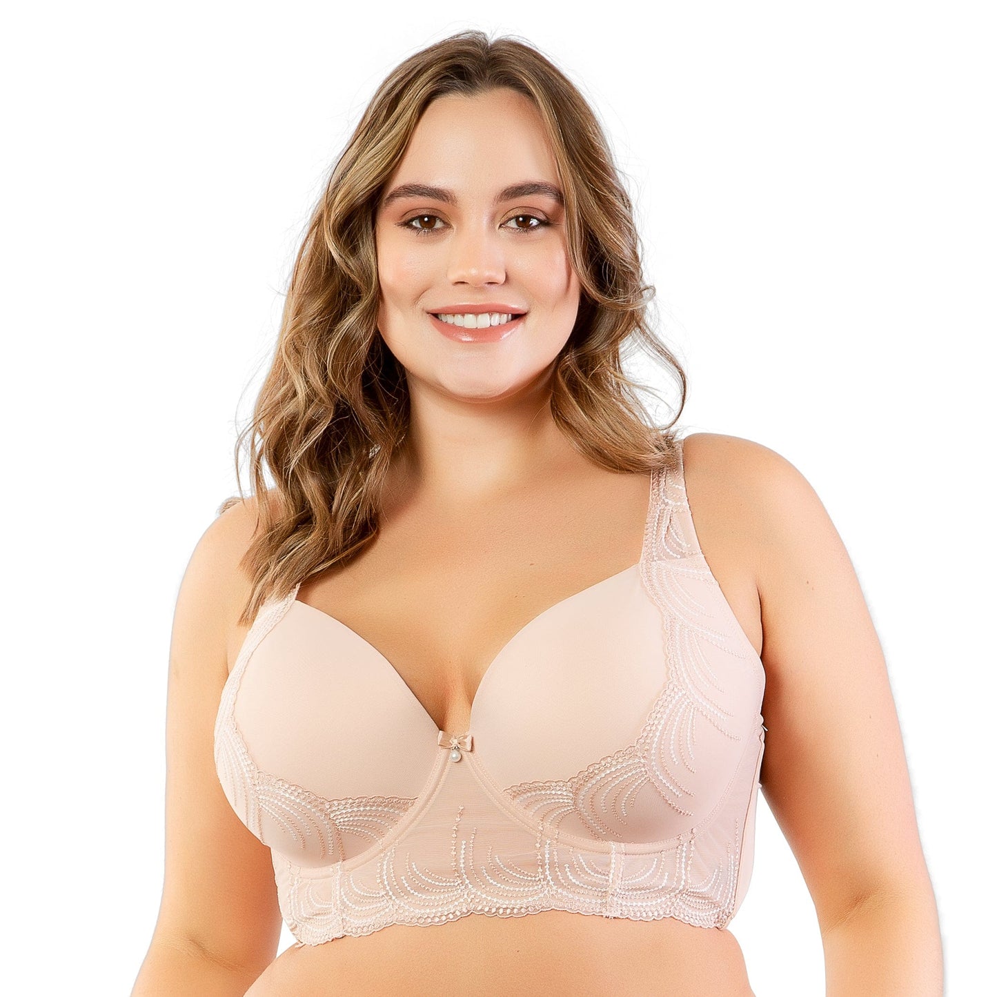 Pearl Longline Plunge Bra  - Cameo Rose