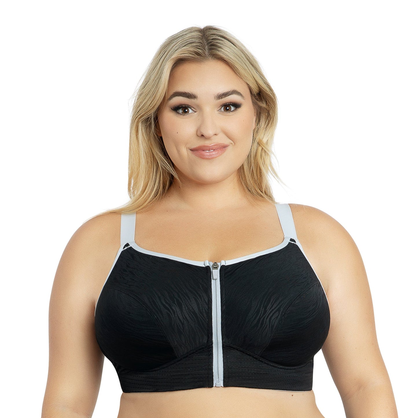 Wave Wire-free Zip Front Sports Bra - Black