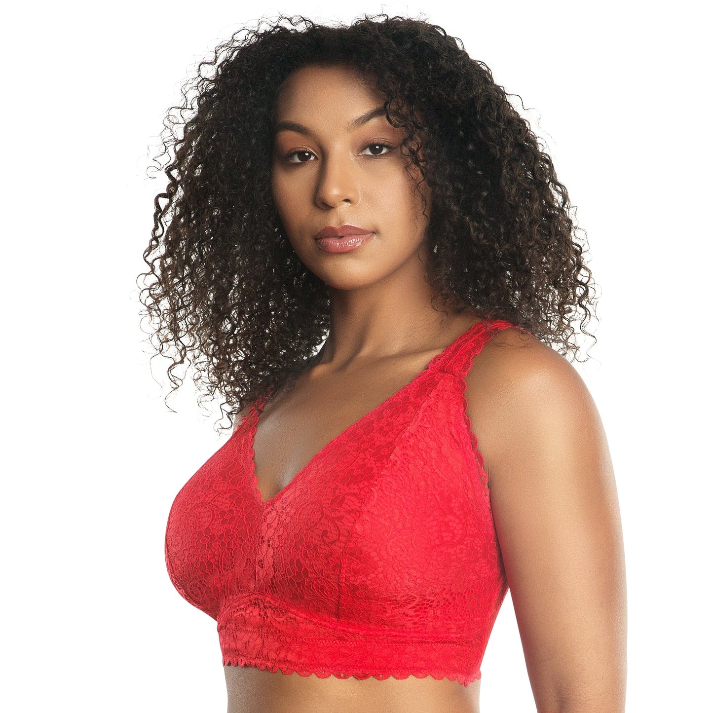 Adriana Wire-Free Lace Bralette - Racing red