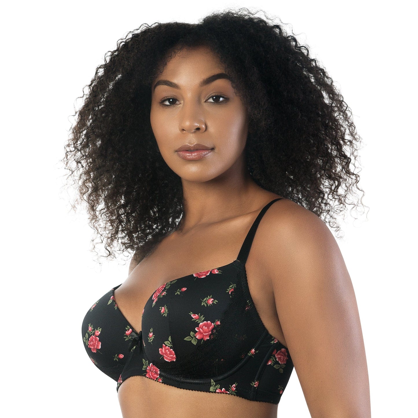 Casey Plunge Molded T-Shirt Bra - Black w/ Rose Print