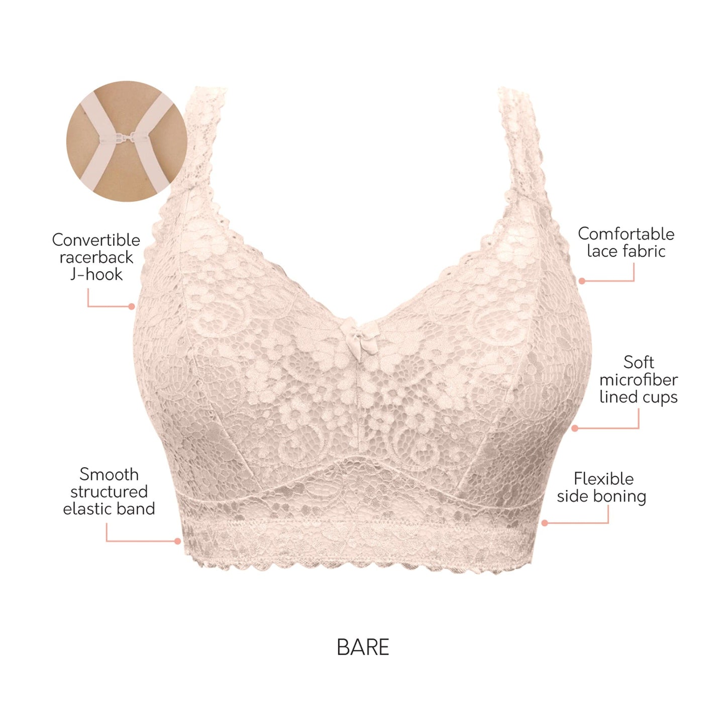 Adriana Wire-Free Lace Bralette - Bare