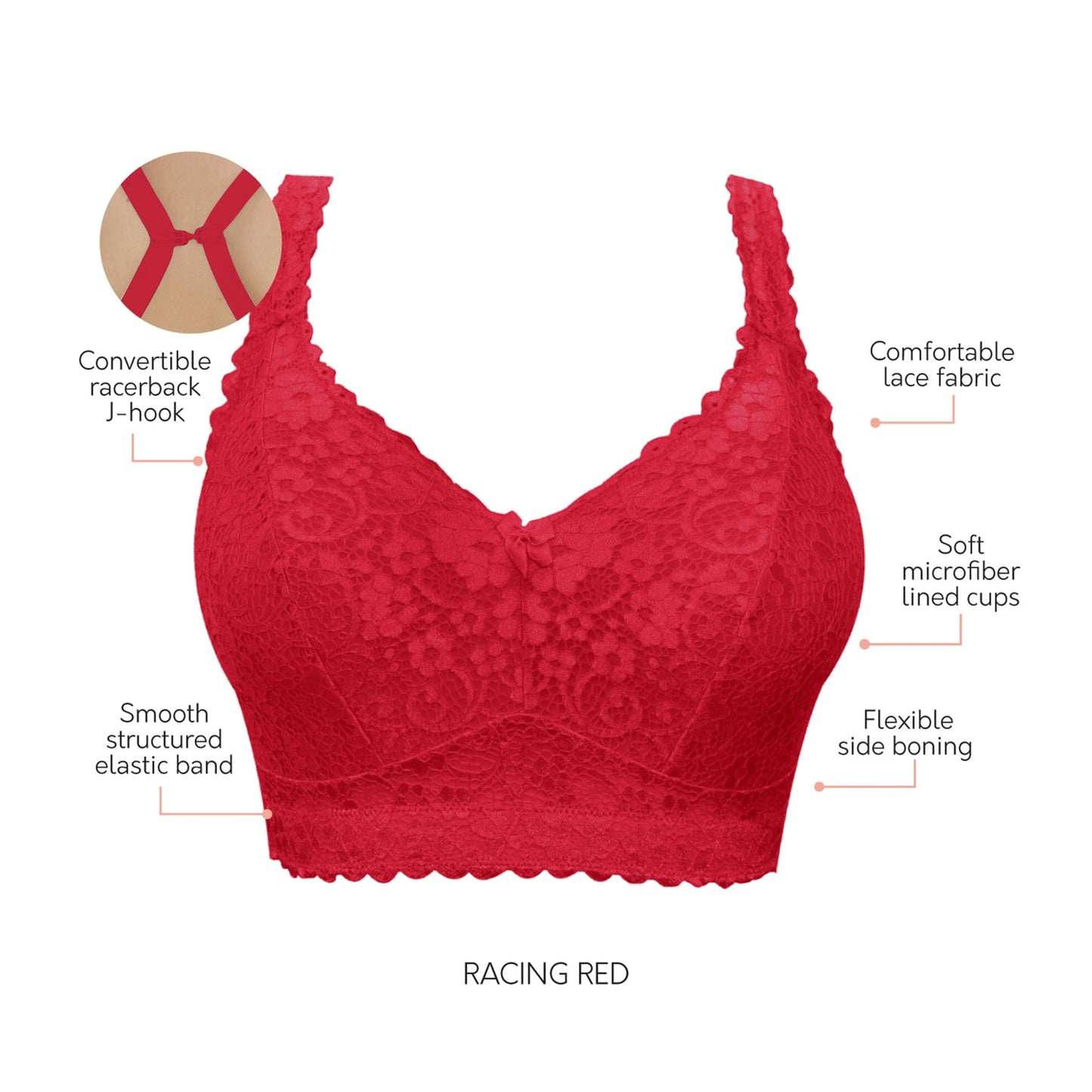 Adriana Wire-Free Lace Bralette - Racing red