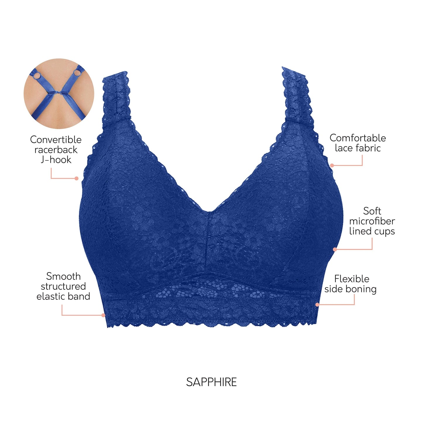 Adriana Wire-Free Lace Bralette  - Sapphire