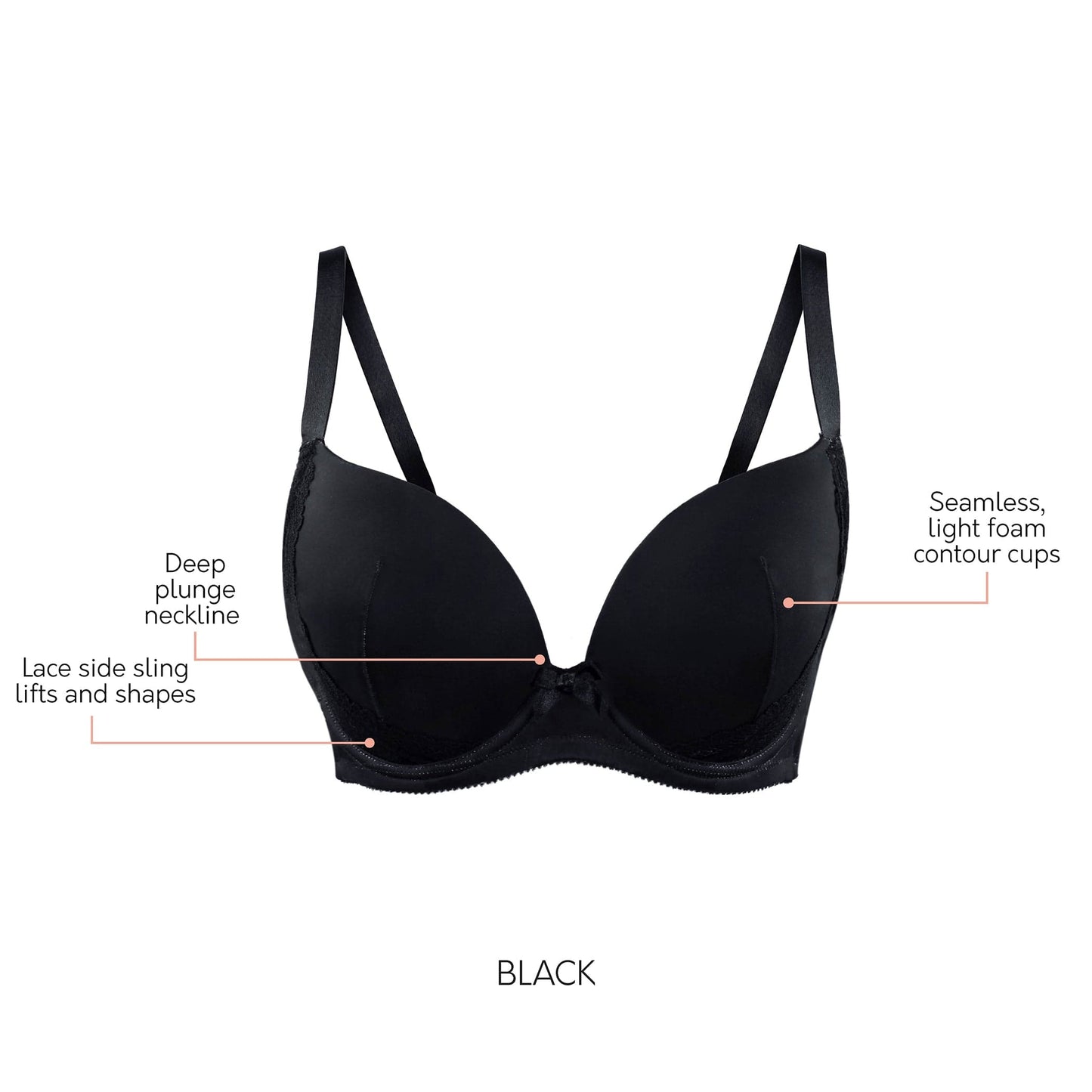 Casey Plunge Molded T-Shirt Bra - Black