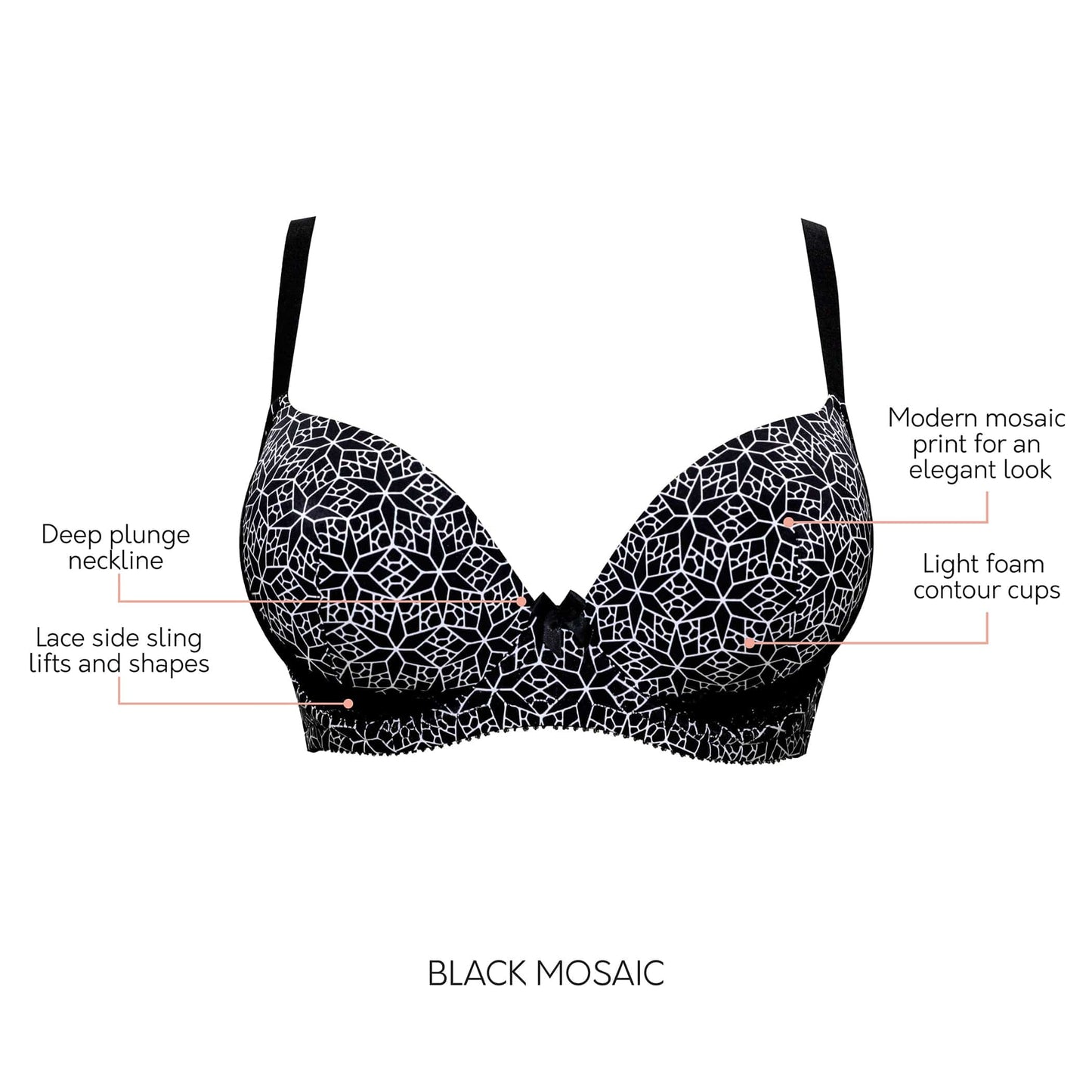 Casey Plunge Molded T-Shirt Bra - Mosaic Black