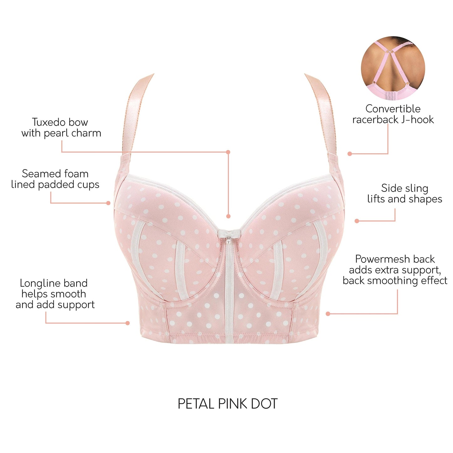 Charlotte Longline Bra - Petal Pink Dot