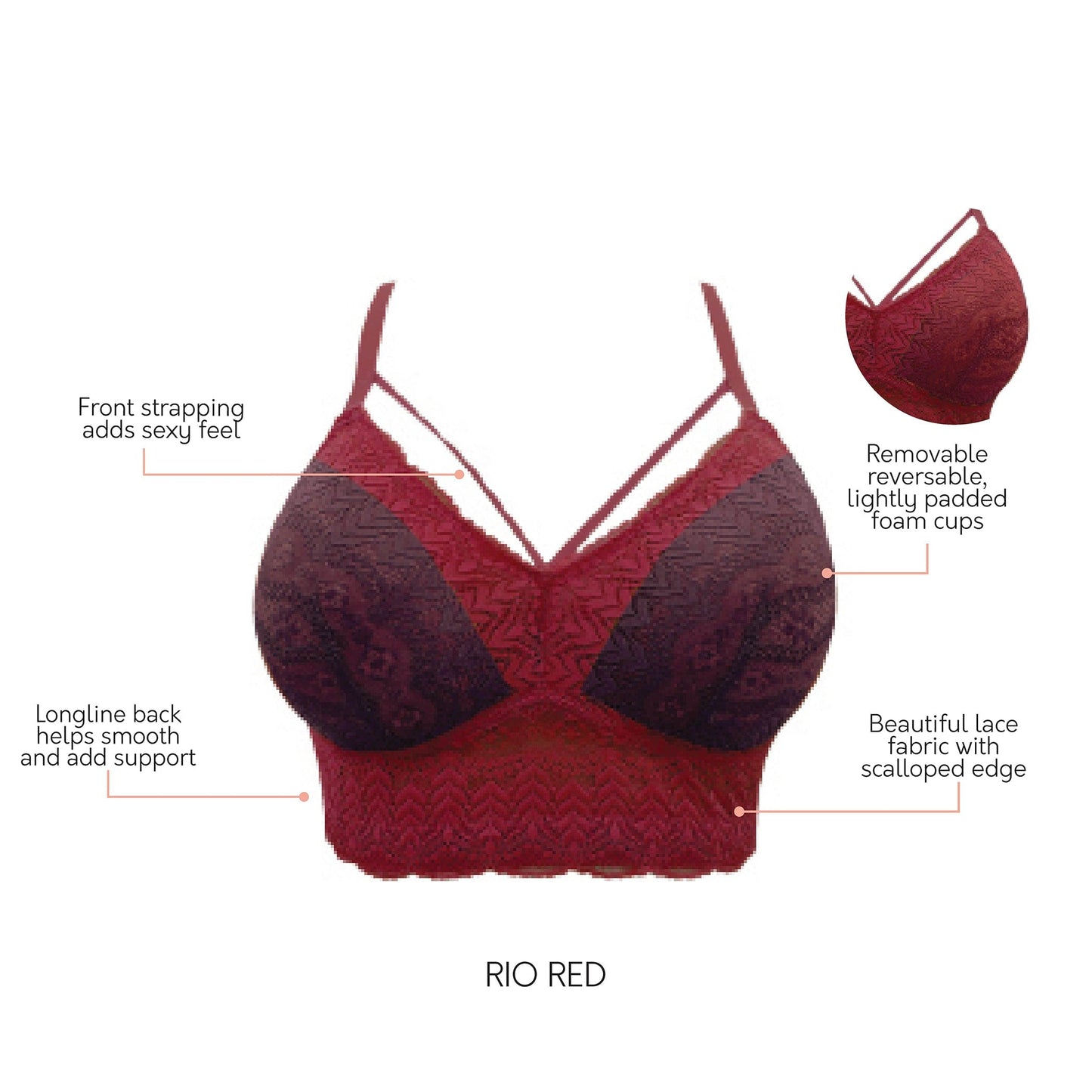 Mia Lace Wire-Free Lace Bralette - Rio Red