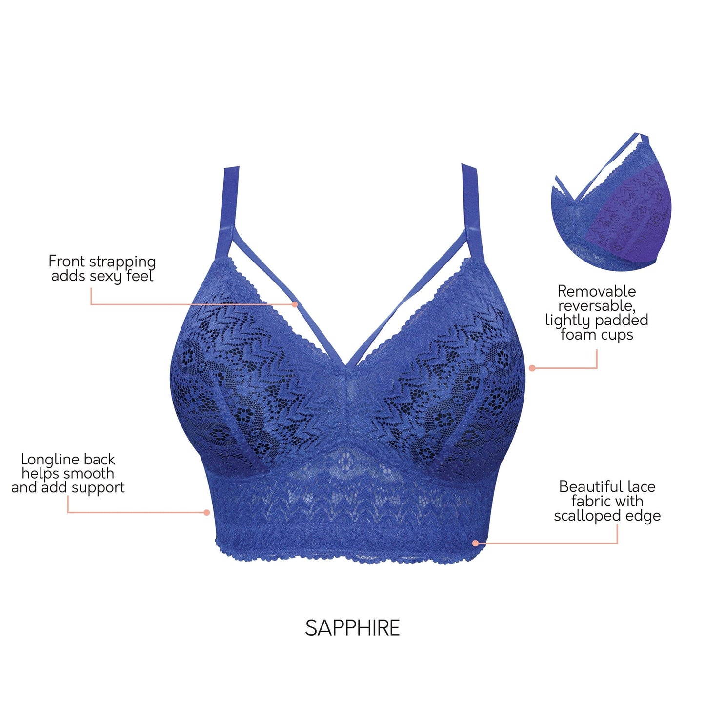 Mia Lace Wire-Free Lace Bralette - Sapphire