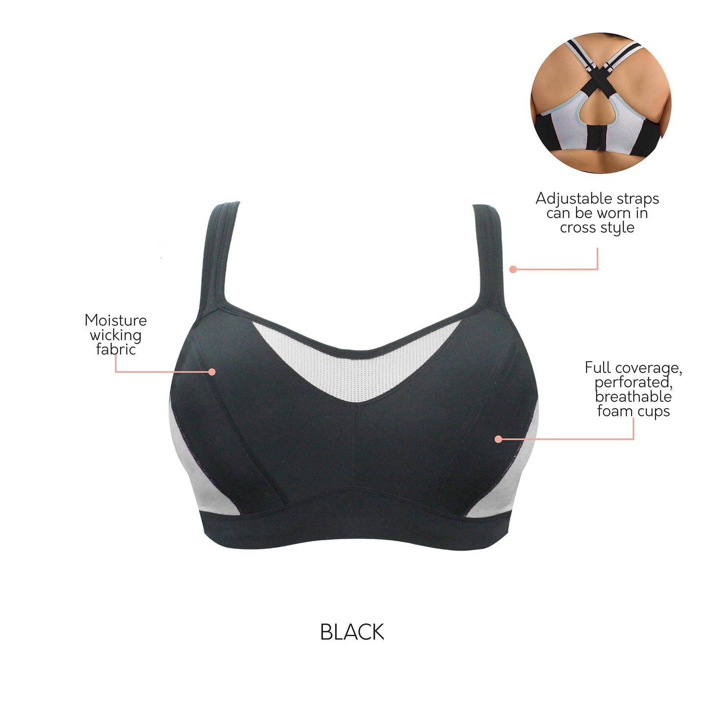 Dynamic Mid-High Impact Sports Bra - Black