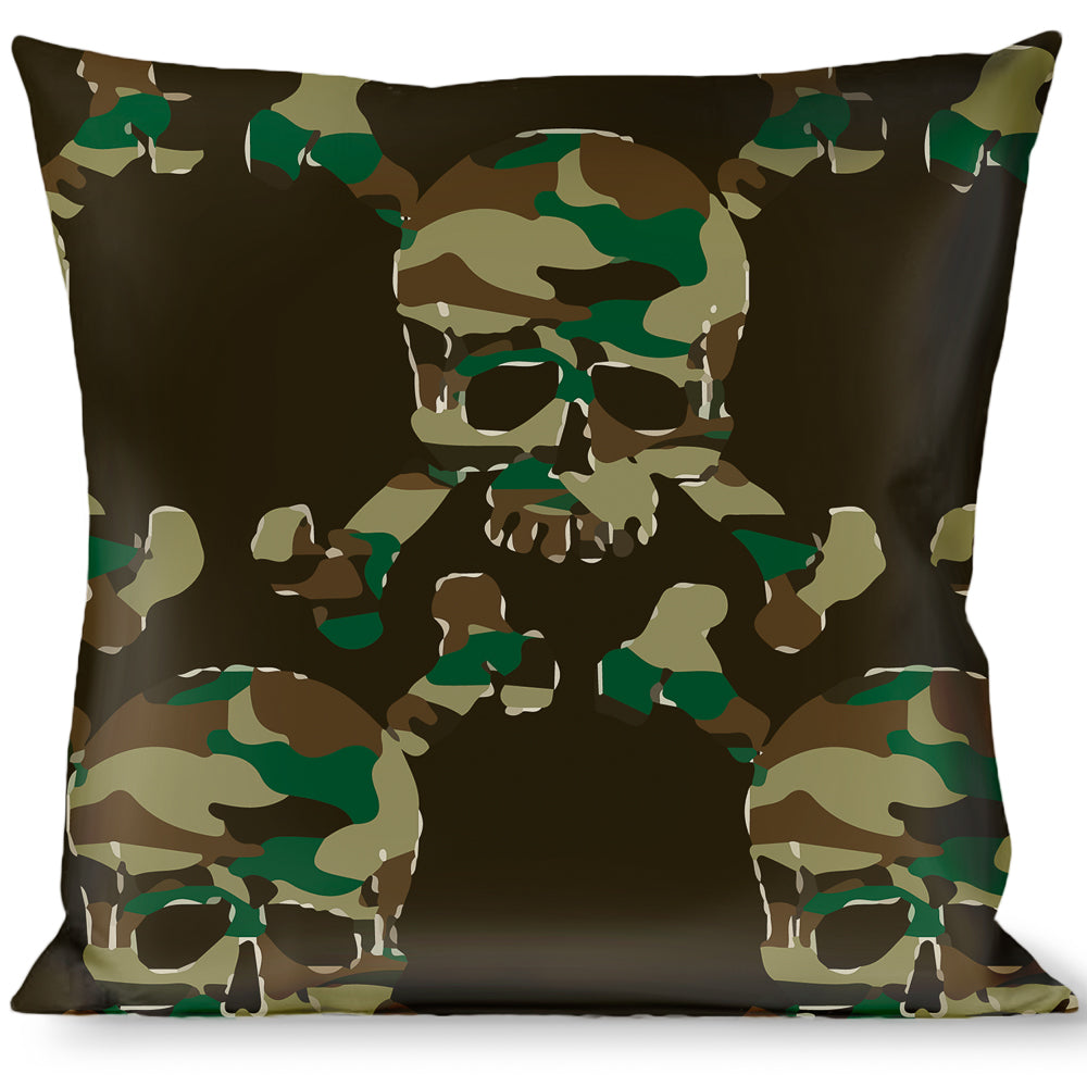 Buckle-Down Throw Pillow - Top Skulls Black/Camo Olive