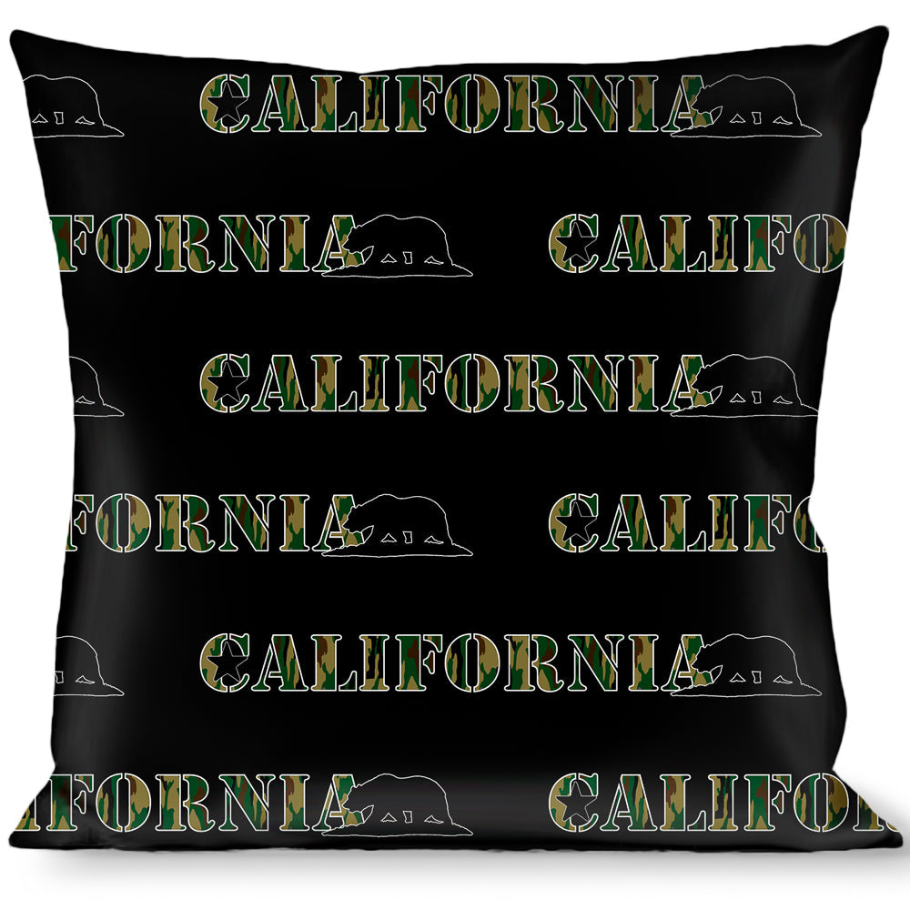 Buckle-Down Throw Pillow - CALIFORNIA/Bear Silhouette Black/Camo Olive