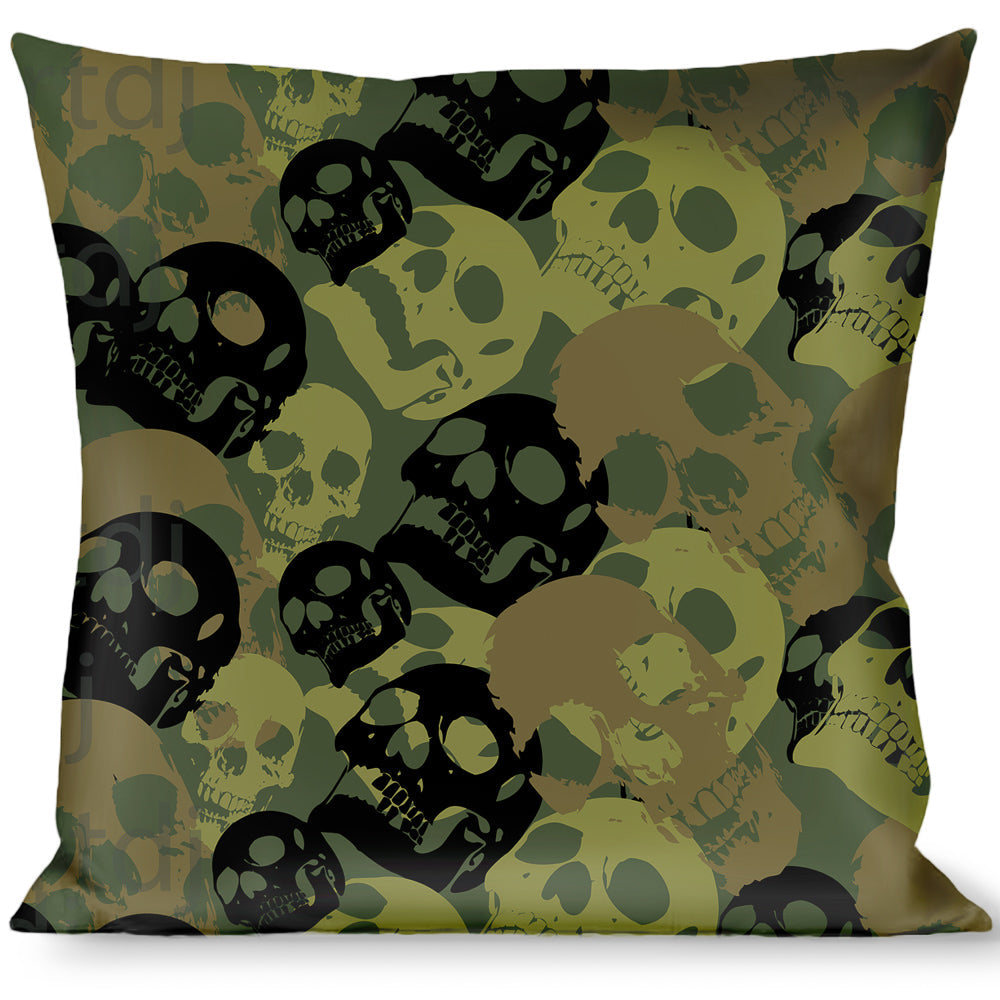 Buckle-Down Throw Pillow - Camo Olive/Black Skull Yard2