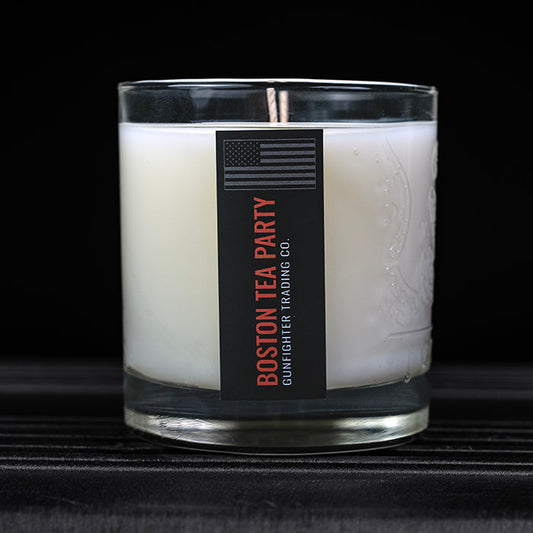 BOSTON TEA PARTY CANDLE (EMBOSSED JOIN OR DIE)