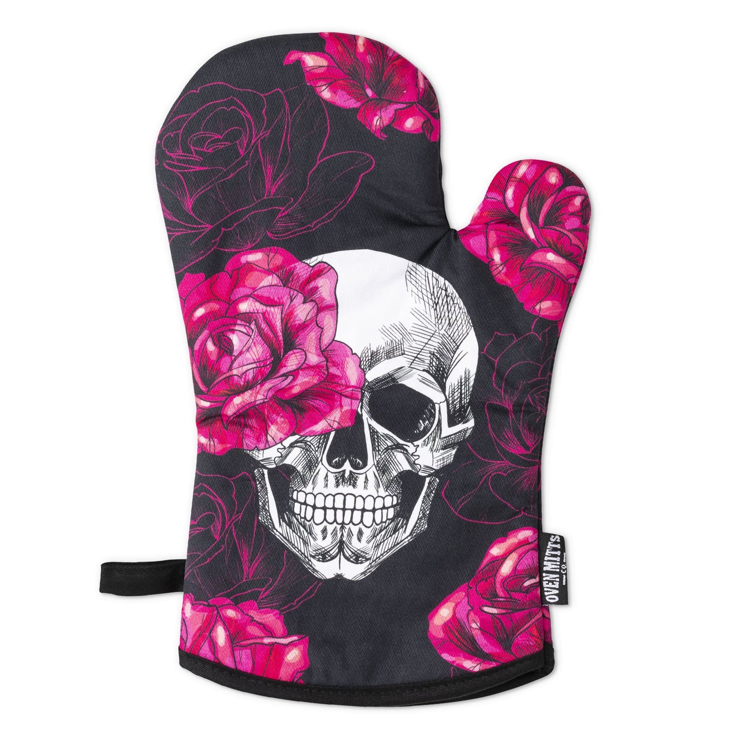 Pink Skull Rose Oven Mitts And Potholder Set