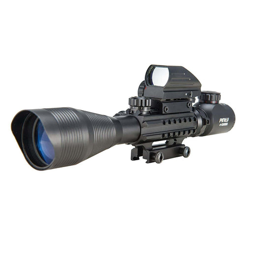 3-in-1 Rifle Scope Combo, 4-12*50mm Rangefinder Scope, Red Laser, Red&Green Dot Sight