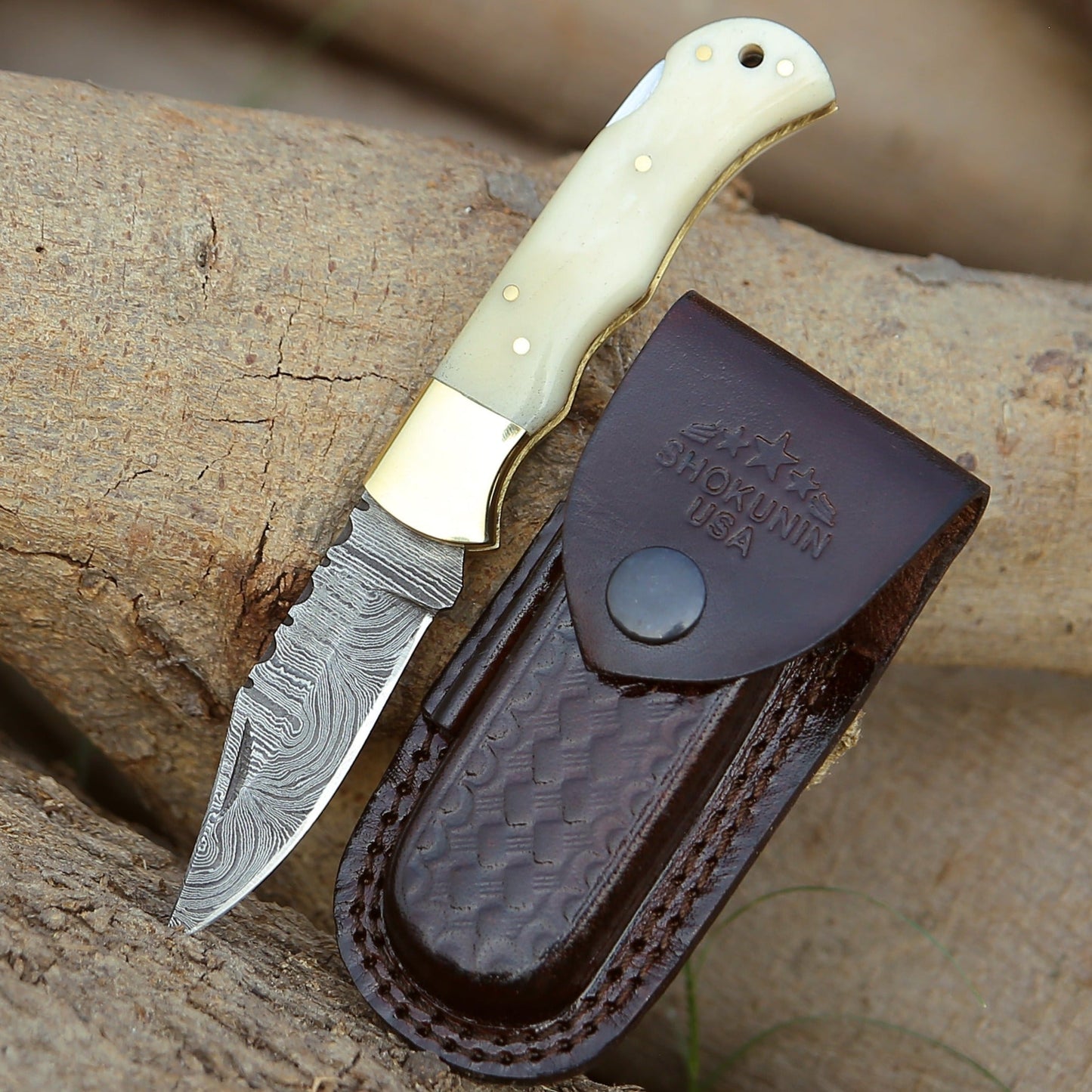 Cosmo Handmade Damascus Pocket Knife with Bone Handle