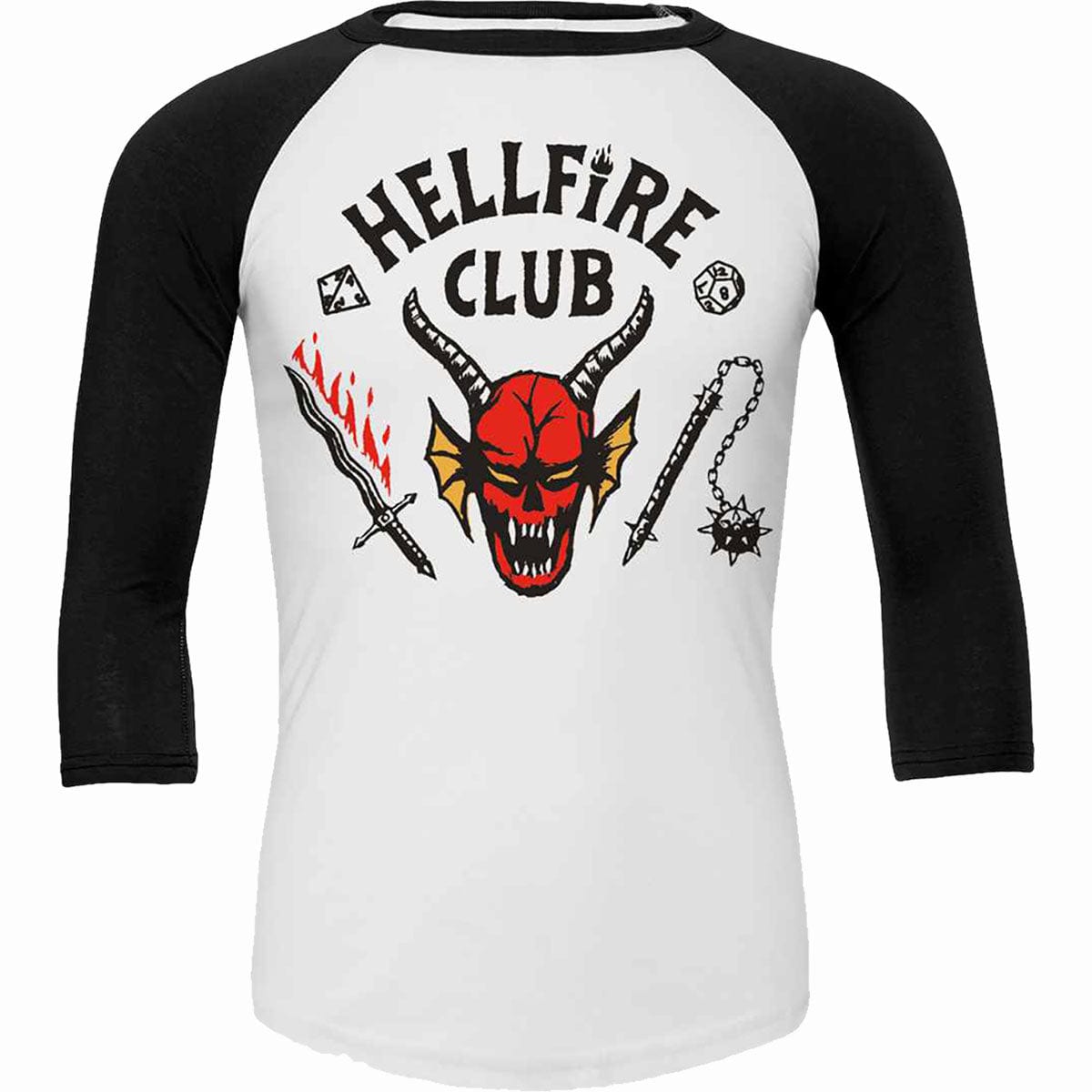 STRANGER THINGS 4 - HELLFIRE CLUB CREST - Raglan Contrast 3/4 Longsleeve Black & White