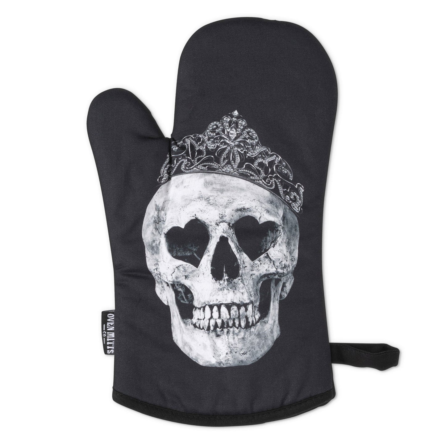 King & Queen Black Skull Oven Mitts And Potholder Set